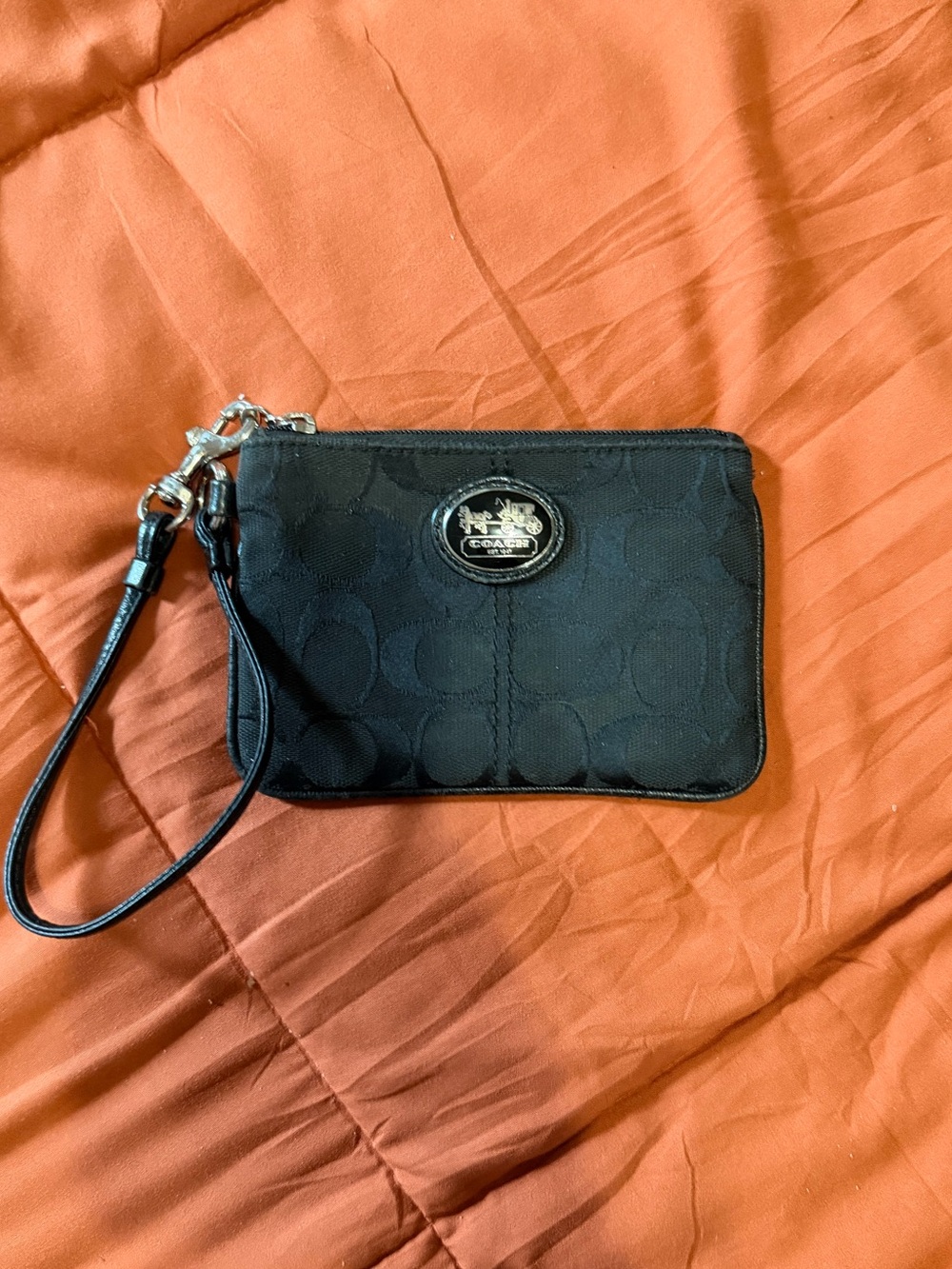 Coach Black Signature Wristlet with Silver Logo